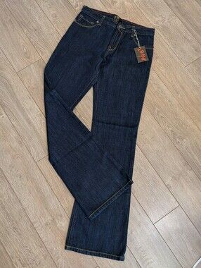 Dark Indigo Flare Jeans With Yellow Stitching - Y2K Deadstock